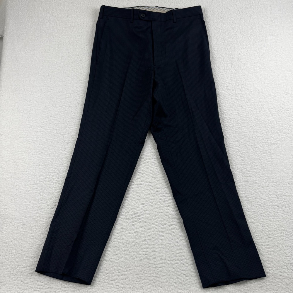 Jb Britches Torino Dress Pants Mens 33 Blue Windowpane Wool Office Wear Business